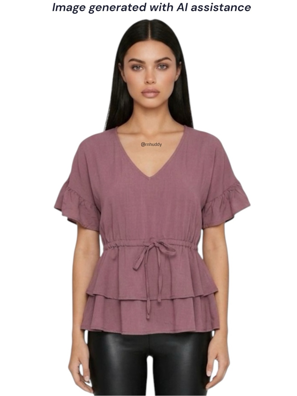 Sim & Sam M mauve ruffle peplum tie blouse